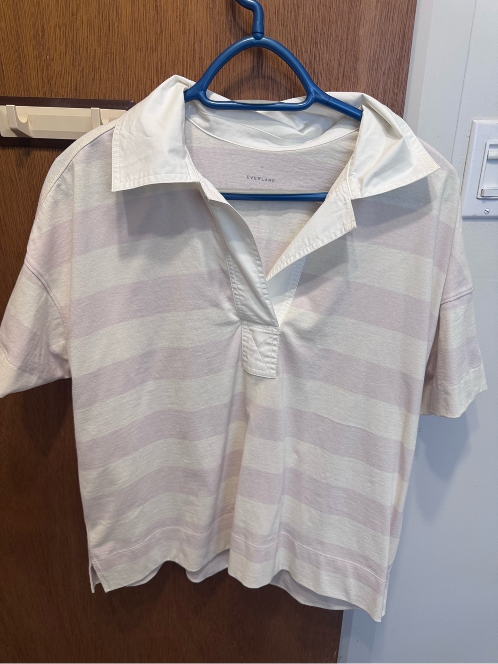 Everlane Short-Sleeve Pink & White Striped LARGE